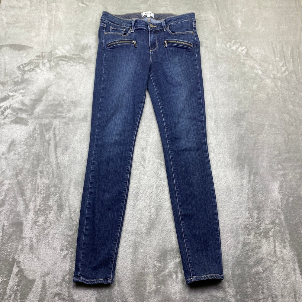 PAIGE Womens Indigo Zip Skinny Jeans Dark Wash Size 29 Cotton Blend Grunge Moto